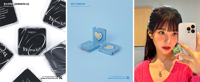 (왼쪽부터) 몬스타엑스, NCT DREAM, 키링으로 만든 키트 앨범 / 출처 : 뮤즈라이브, 인스타그램 @_imyour_joy